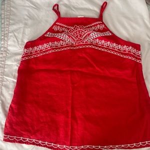 Linen top, GAP, red with white embroidery, S